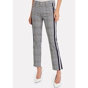 MOTHER Plaid Straight-Leg Trousers with Navy & White Side Stripes